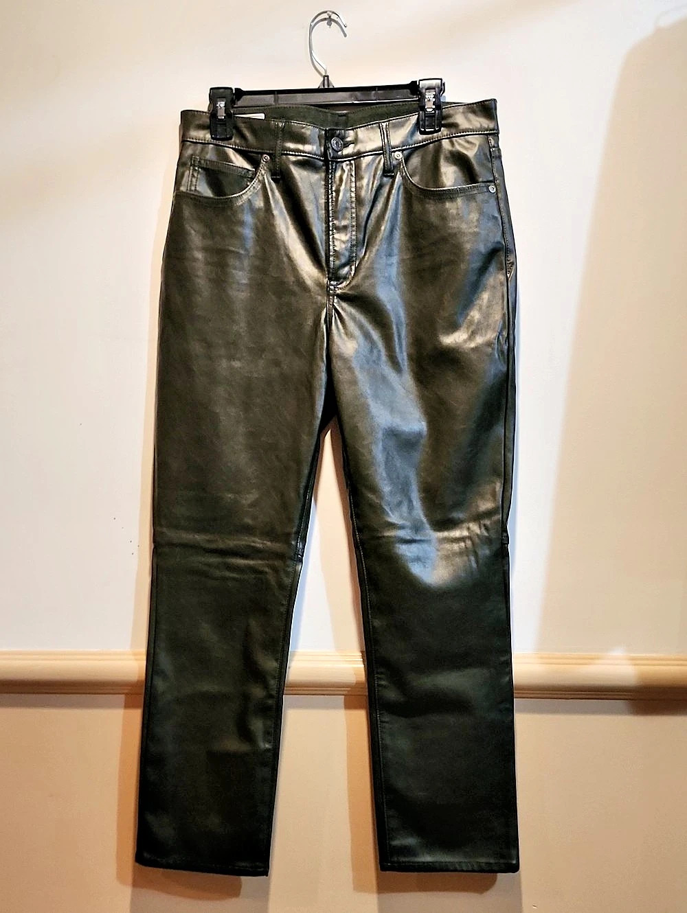 Gap Vintage Slim High Rise Leather  Jeans Green Waist 31